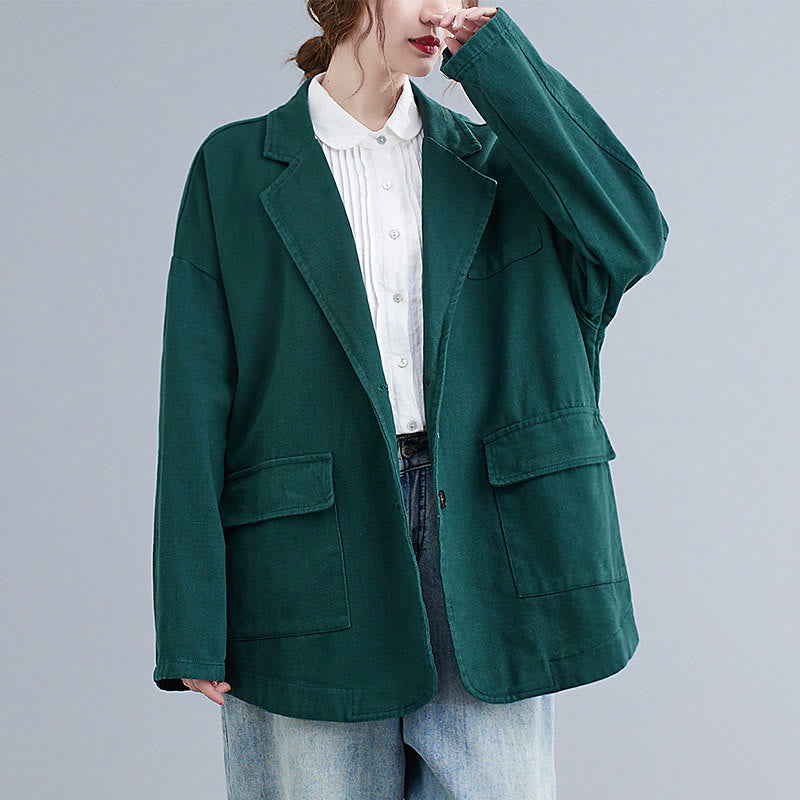 Buddha Stones Solid Color Women's Long Sleeve Cotton Blazer Jacket With Pockets
