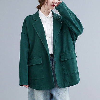 Buddha Stones Solid Color Women's Long Sleeve Cotton Blazer Jacket With Pockets