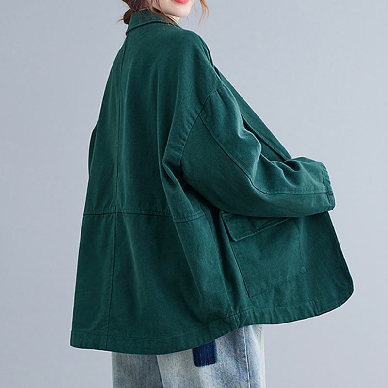 Buddha Stones Solid Color Women's Long Sleeve Cotton Blazer Jacket With Pockets