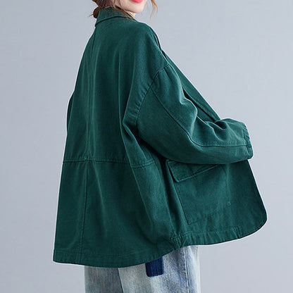 Buddha Stones Solid Color Women's Long Sleeve Cotton Blazer Jacket With Pockets