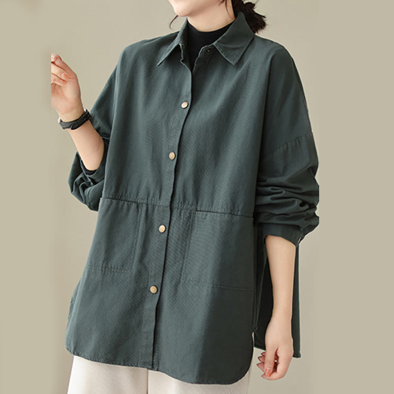 Buddha Stones Casual Solid Color Women's Long Sleeve Jacket With Pockets