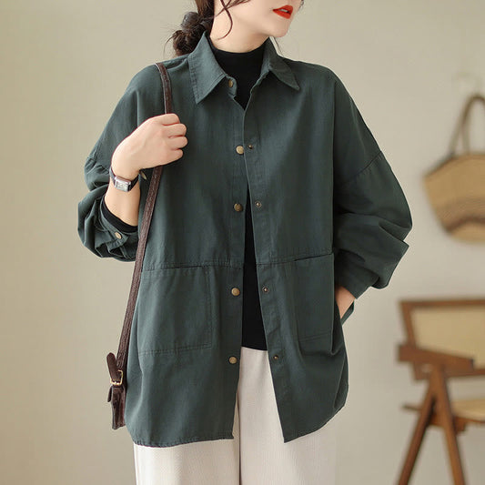 Buddha Stones Casual Solid Color Women's Long Sleeve Jacket With Pockets