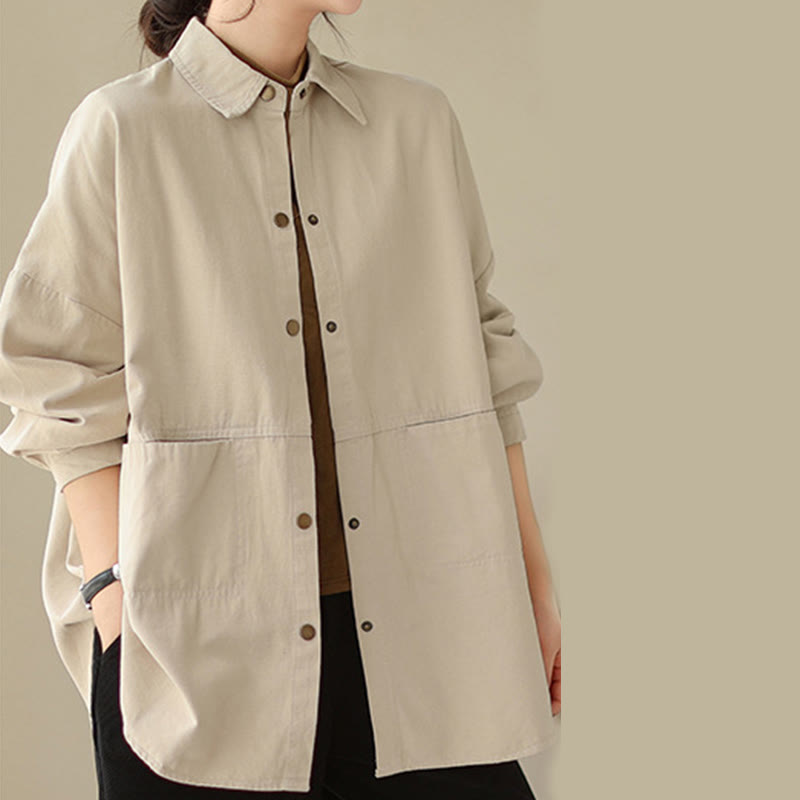 Buddha Stones Casual Solid Color Women's Long Sleeve Jacket With Pockets