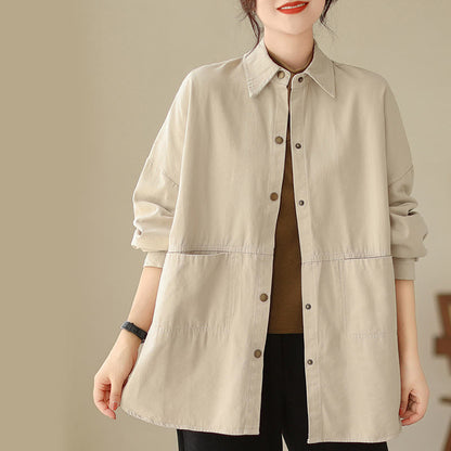 Buddha Stones Casual Solid Color Women's Long Sleeve Jacket With Pockets
