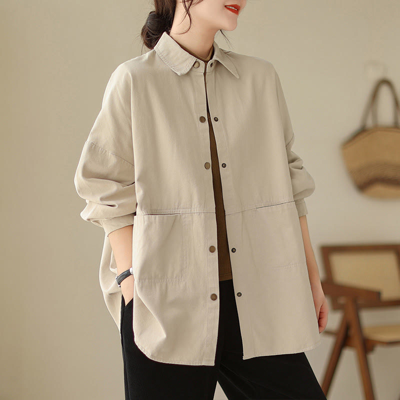 Buddha Stones Casual Solid Color Women's Long Sleeve Jacket With Pockets