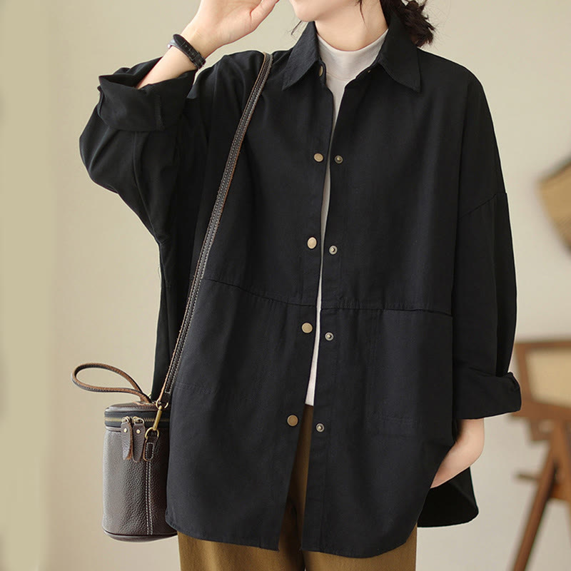Buddha Stones Casual Solid Color Women's Long Sleeve Jacket With Pockets