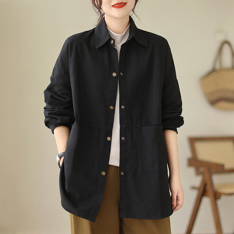 Buddha Stones Casual Solid Color Women's Long Sleeve Jacket With Pockets