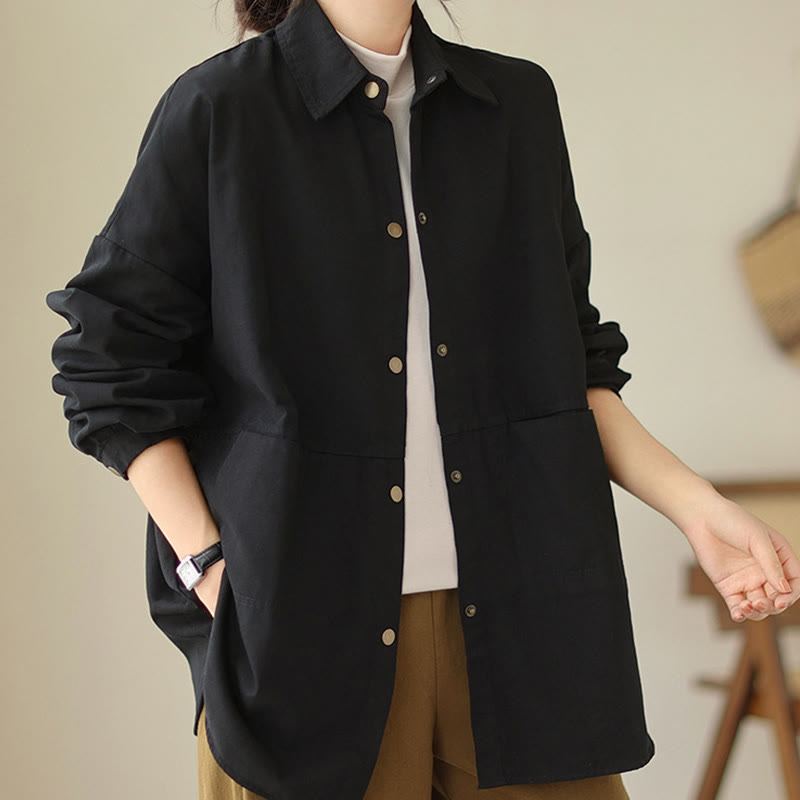 Buddha Stones Casual Solid Color Women's Long Sleeve Jacket With Pockets
