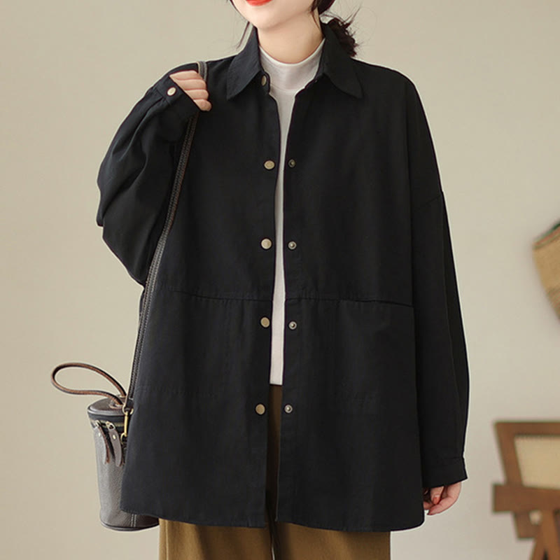 Buddha Stones Casual Solid Color Women's Long Sleeve Jacket With Pockets