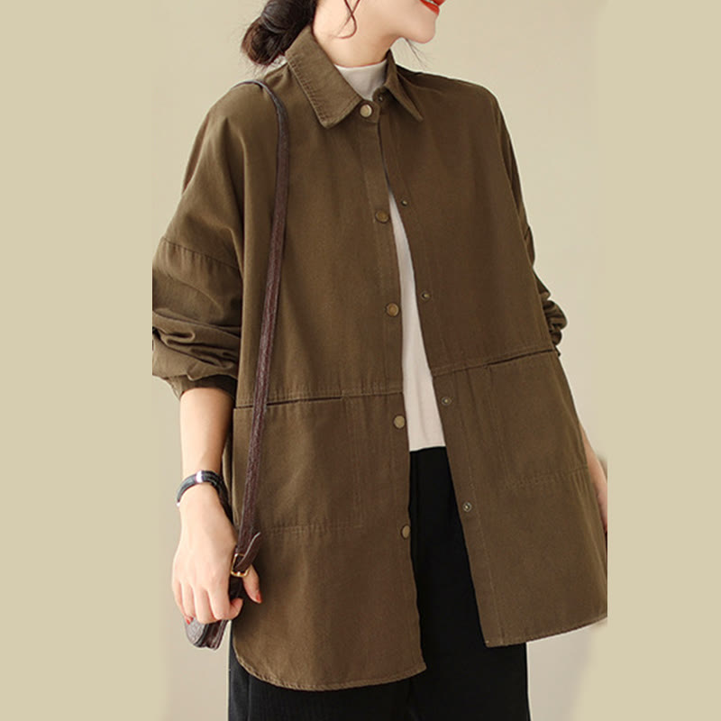 Buddha Stones Casual Solid Color Women's Long Sleeve Jacket With Pockets