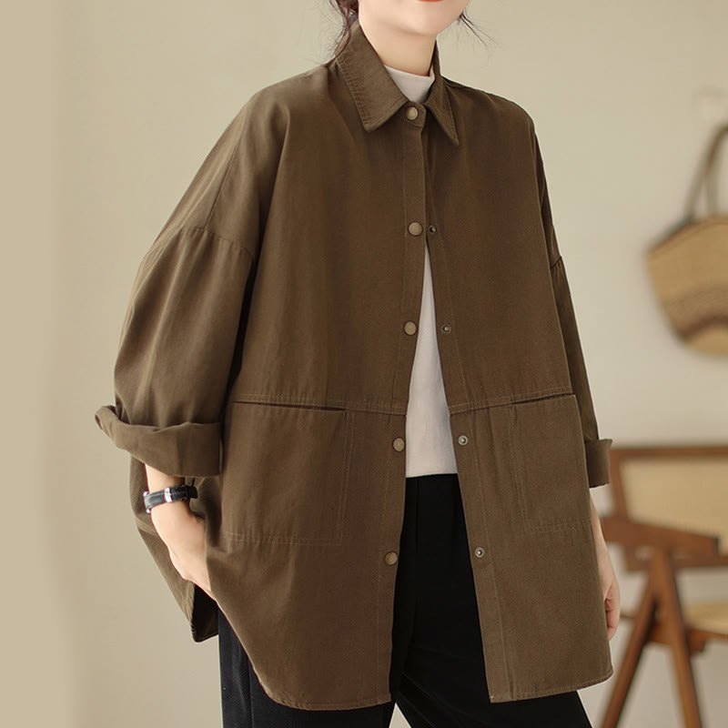Buddha Stones Casual Solid Color Women's Long Sleeve Jacket With Pockets