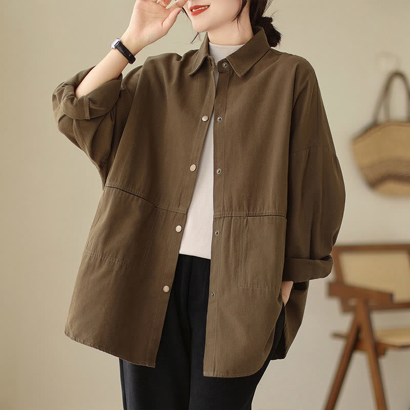 Buddha Stones Casual Solid Color Women's Long Sleeve Jacket With Pockets