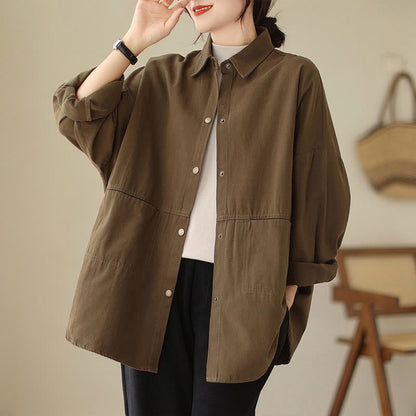 Buddha Stones Casual Solid Color Women's Long Sleeve Jacket With Pockets