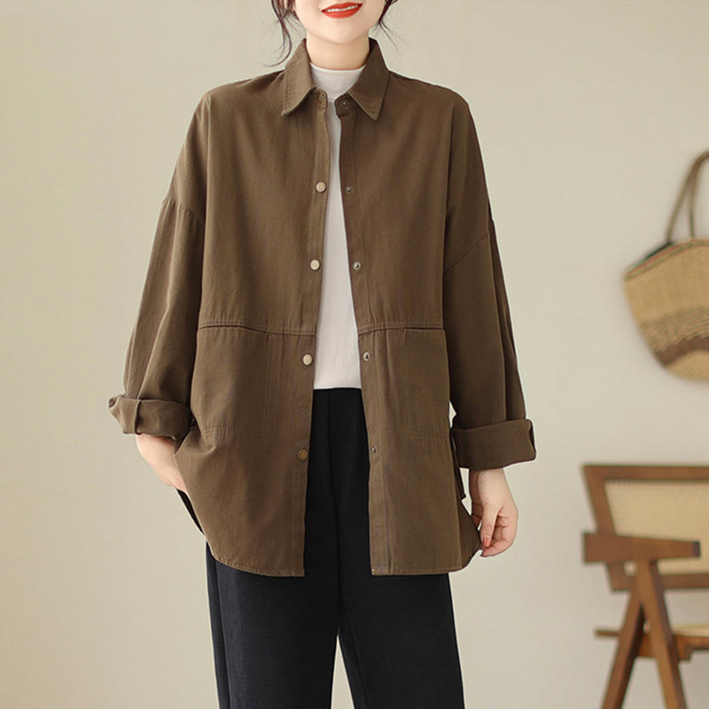 Buddha Stones Casual Solid Color Women's Long Sleeve Jacket With Pockets