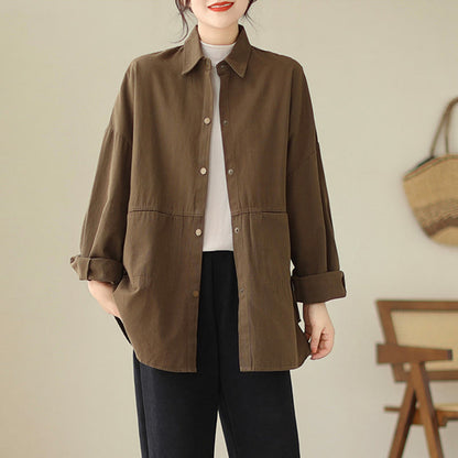 Buddha Stones Casual Solid Color Women's Long Sleeve Jacket With Pockets