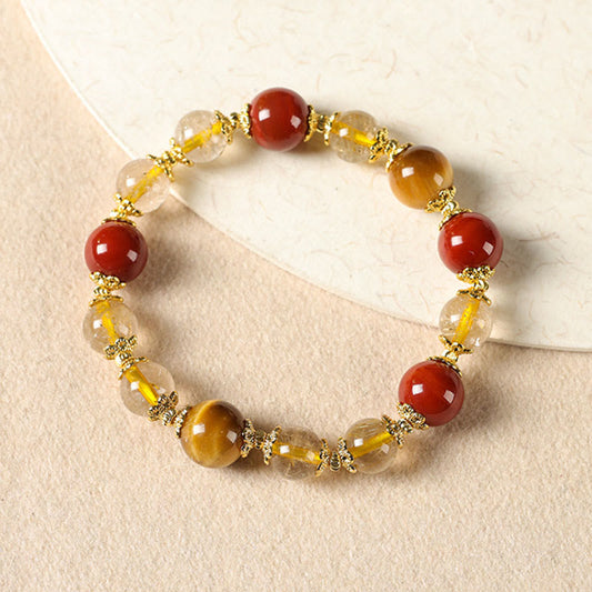 Buddha Stones Natural Golden Rutilated Quartz Tiger Eye Beads Wealth Bracelet