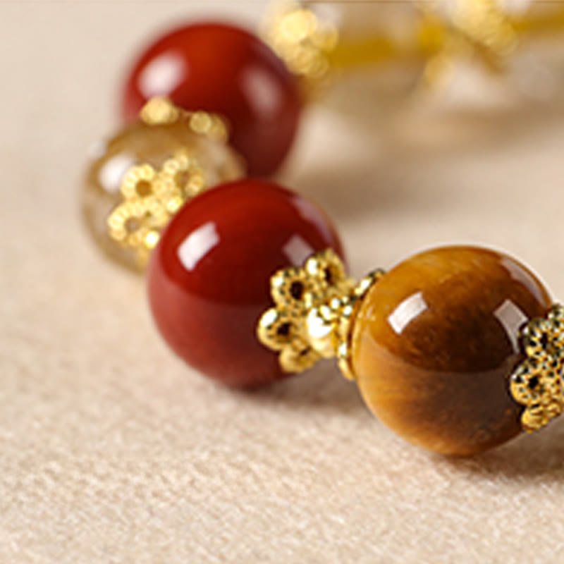 Buddha Stones Natural Golden Rutilated Quartz Tiger Eye Beads Wealth Bracelet