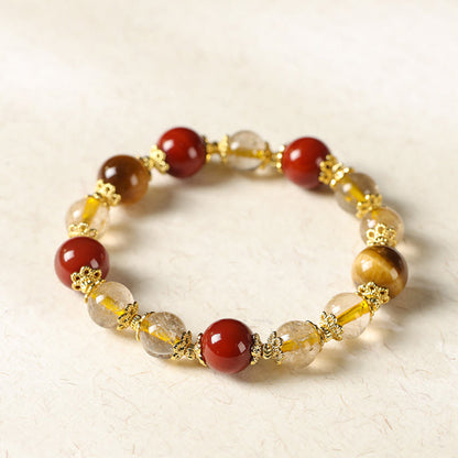 Buddha Stones Natural Golden Rutilated Quartz Tiger Eye Beads Wealth Bracelet