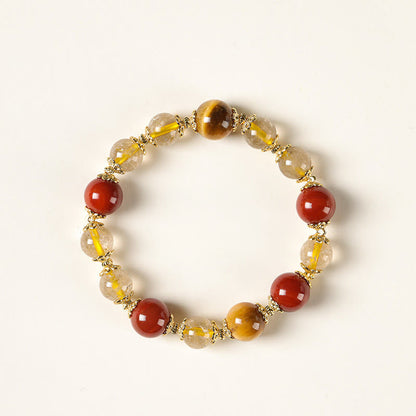 Buddha Stones Natural Golden Rutilated Quartz Tiger Eye Beads Wealth Bracelet