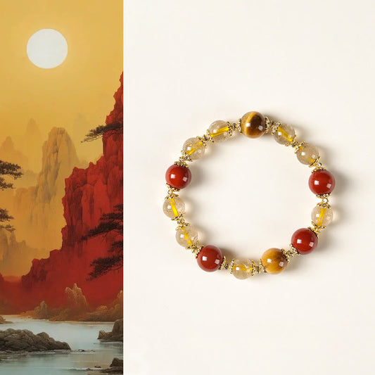 Buddha Stones Natural Golden Rutilated Quartz Tiger Eye Beads Wealth Bracelet