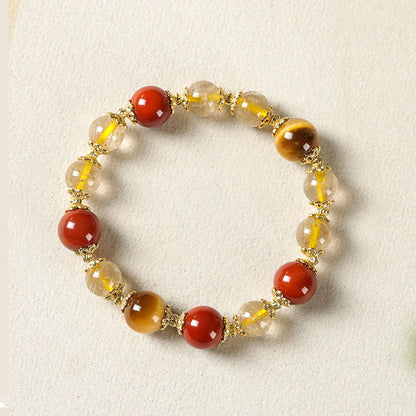 Buddha Stones Natural Golden Rutilated Quartz Tiger Eye Beads Wealth Bracelet