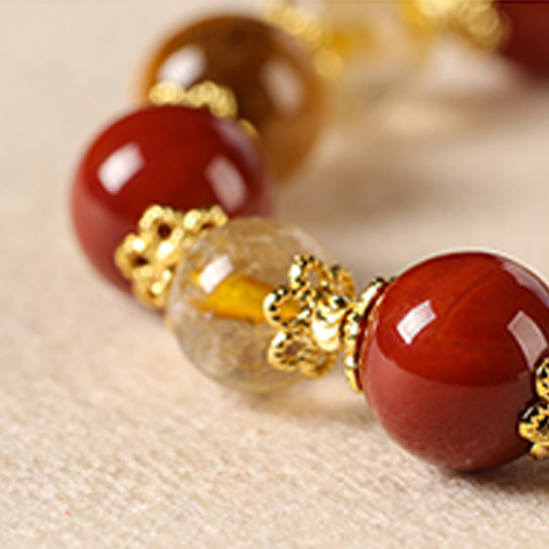 Buddha Stones Natural Golden Rutilated Quartz Tiger Eye Beads Wealth Bracelet