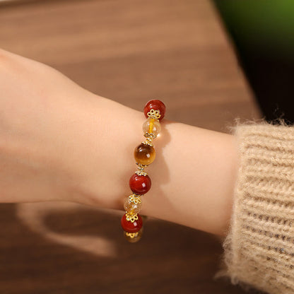 Buddha Stones Natural Golden Rutilated Quartz Tiger Eye Beads Wealth Bracelet