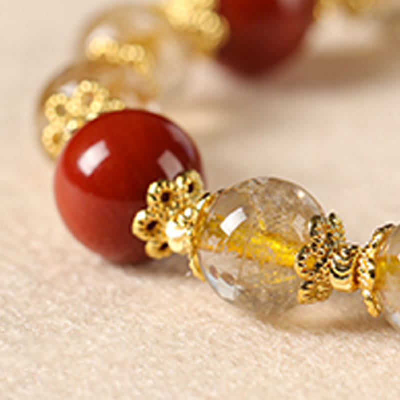 Buddha Stones Natural Golden Rutilated Quartz Tiger Eye Beads Wealth Bracelet