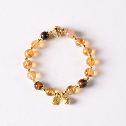 Buddha Stones Natural Citrine Fu Character Lucky Beast Prosperity Bracelet