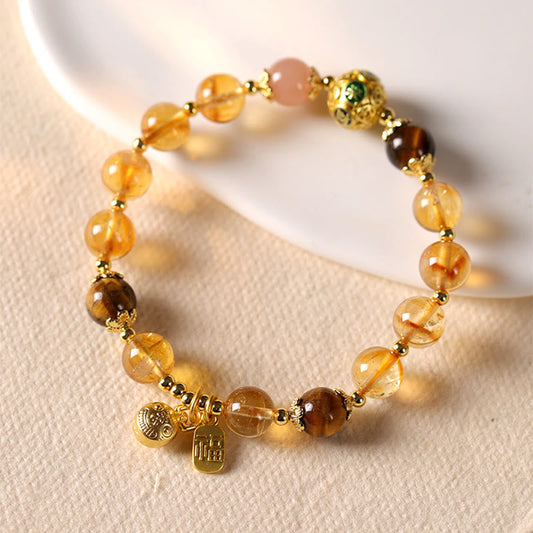 Buddha Stones Natural Citrine Fu Character Lucky Beast Prosperity Bracelet