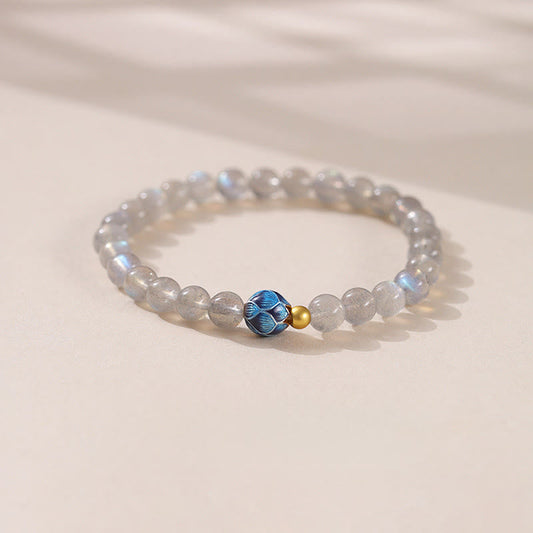 Buddha Stones Natural Moonstone Lotus Love Charming Bracelet