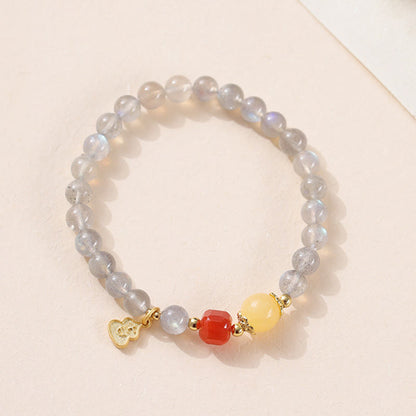 Buddha Stones Natural Moonstone Lotus Love Charming Bracelet