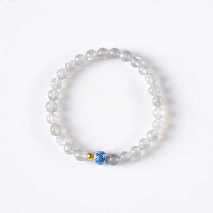 Buddha Stones Natural Moonstone Lotus Love Charming Bracelet