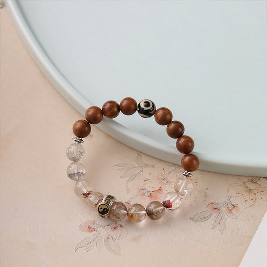 Buddha Stones Lightning Struck Wood Red Phantom Yin Yang Protection Bracelet