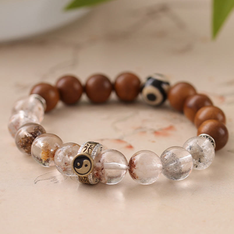 Buddha Stones Lightning Struck Wood Red Phantom Yin Yang Protection Bracelet