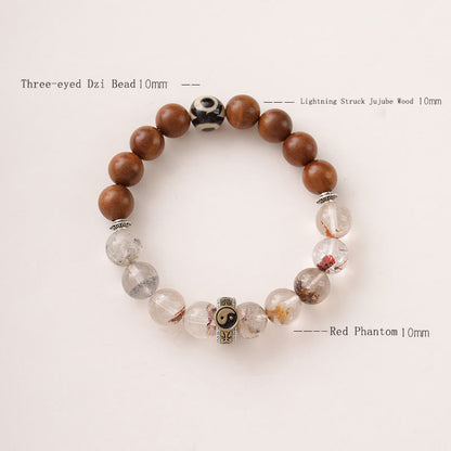Buddha Stones Lightning Struck Wood Red Phantom Yin Yang Protection Bracelet