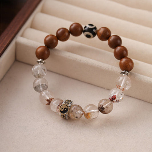 Buddha Stones Lightning Struck Wood Red Phantom Yin Yang Protection Bracelet