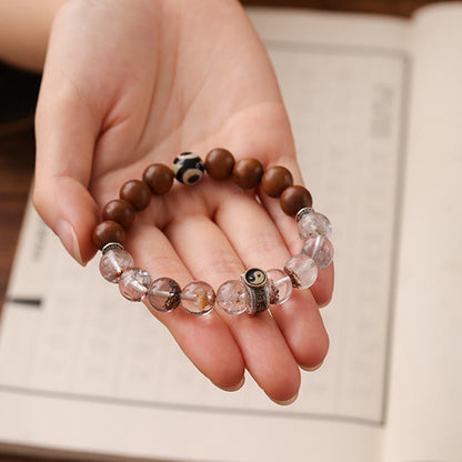 Buddha Stones Lightning Struck Wood Red Phantom Yin Yang Protection Bracelet
