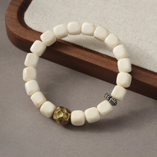 Buddha Stones Bodhi Seed Hammered Copper Brass Calm Bracelet