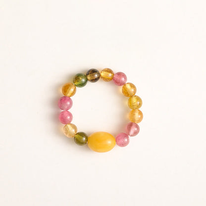 Buddha Stones Natural Tourmaline Lucky Pearl Pixiu Amber Positive Love Ring