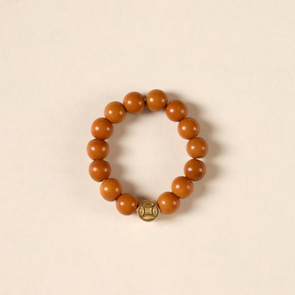 Buddha Stones Olive Pit Bead Copper Coin Inner Strength Ring
