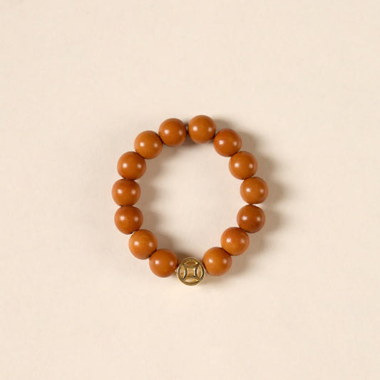 Buddha Stones Olive Pit Bead Copper Coin Inner Strength Ring