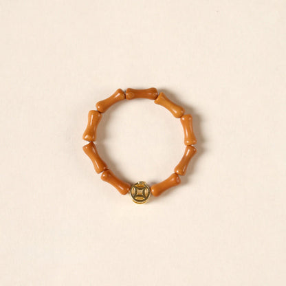 Buddha Stones Olive Pit Bead Copper Coin Inner Strength Ring