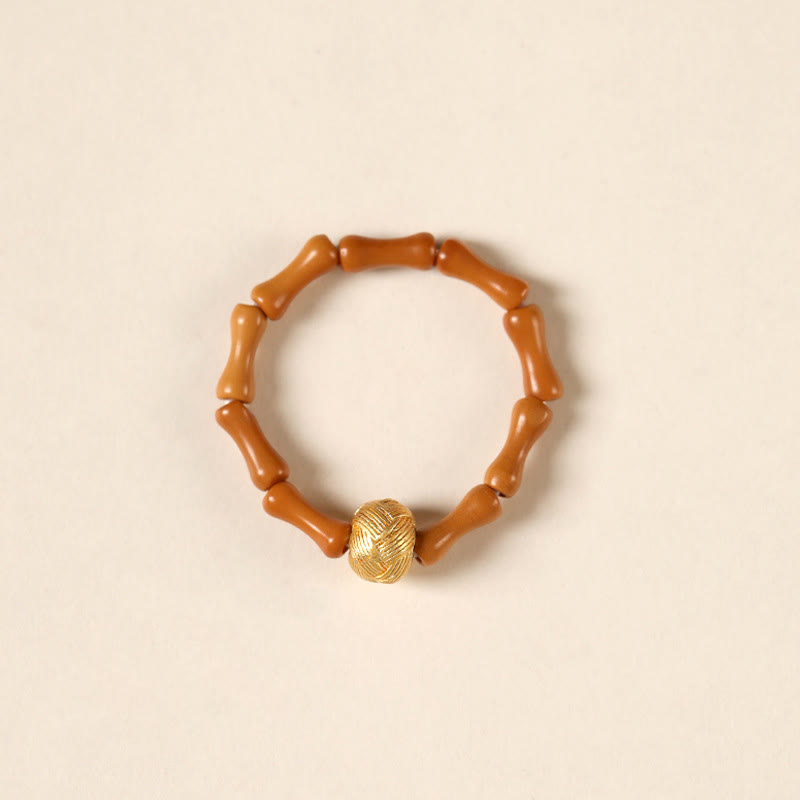 Buddha Stones Olive Pit Bead Copper Coin Inner Strength Ring