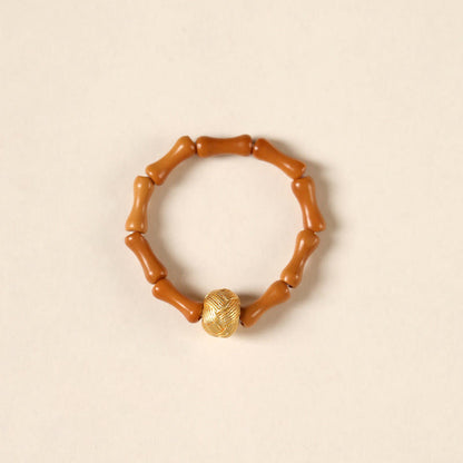 Buddha Stones Olive Pit Bead Copper Coin Inner Strength Ring