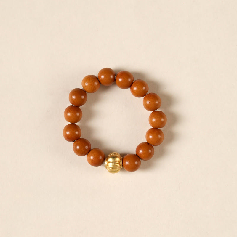 Buddha Stones Olive Pit Bead Copper Coin Inner Strength Ring