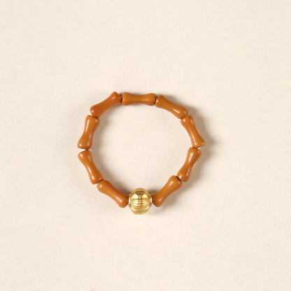 Buddha Stones Olive Pit Bead Copper Coin Inner Strength Ring