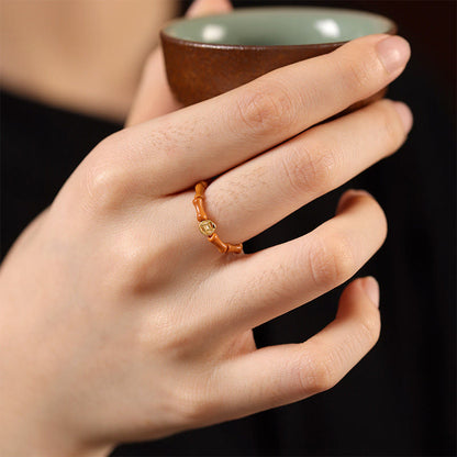 Buddha Stones Olive Pit Bead Copper Coin Inner Strength Ring