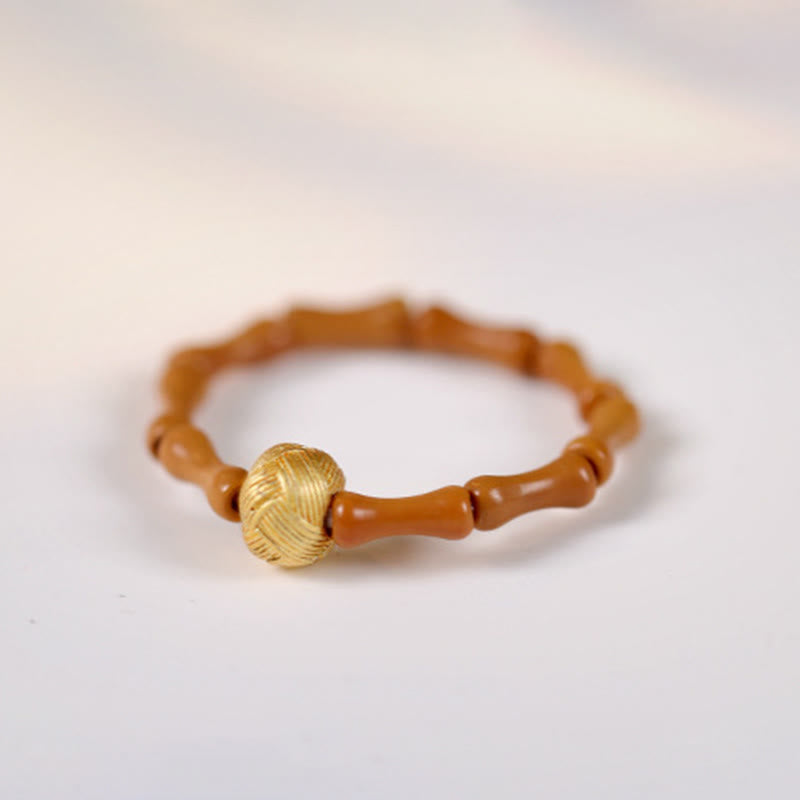 Buddha Stones Olive Pit Bead Copper Coin Inner Strength Ring