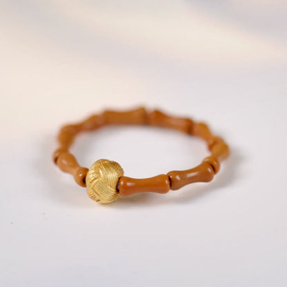 Buddha Stones Olive Pit Bead Copper Coin Inner Strength Ring